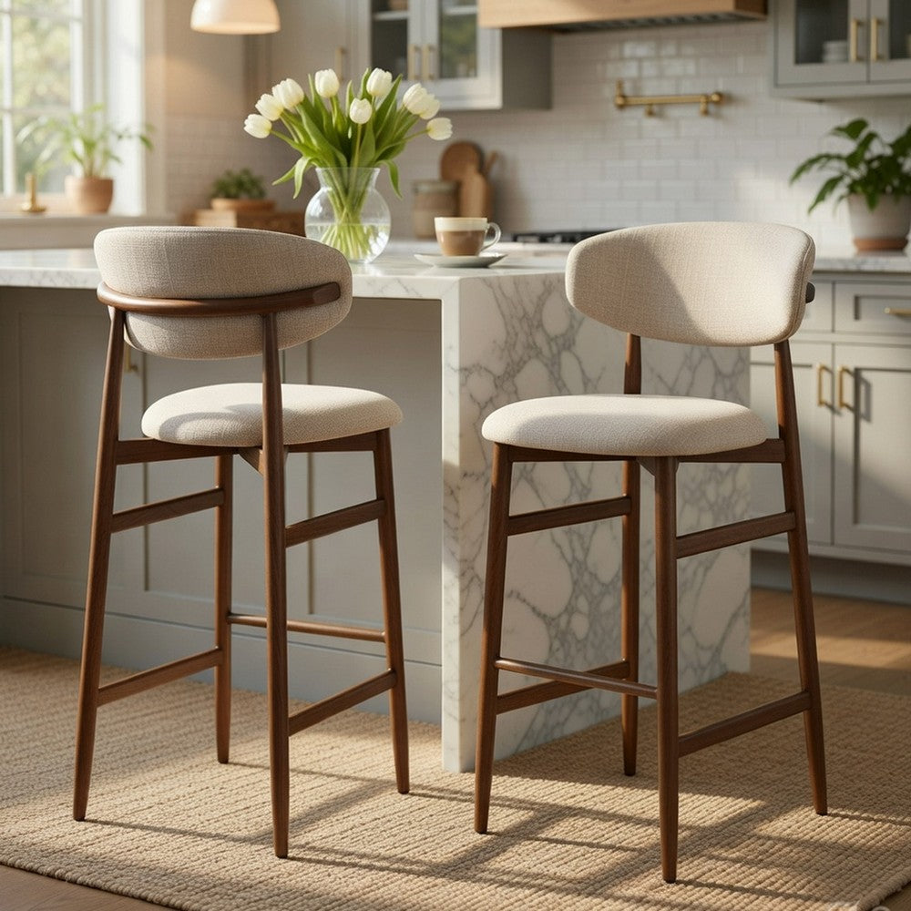 Riom Bar Height Chair Set of 2, Ivory Toast Seat, Walnut Brown Metal - BM351754