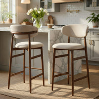 Riom Bar Height Chair Set of 2, Ivory Toast Seat, Walnut Brown Metal - BM351754