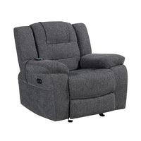 Reno Power Glider Recliner Chair with Heat and Massage, Dark Gray Polyester - BM351757