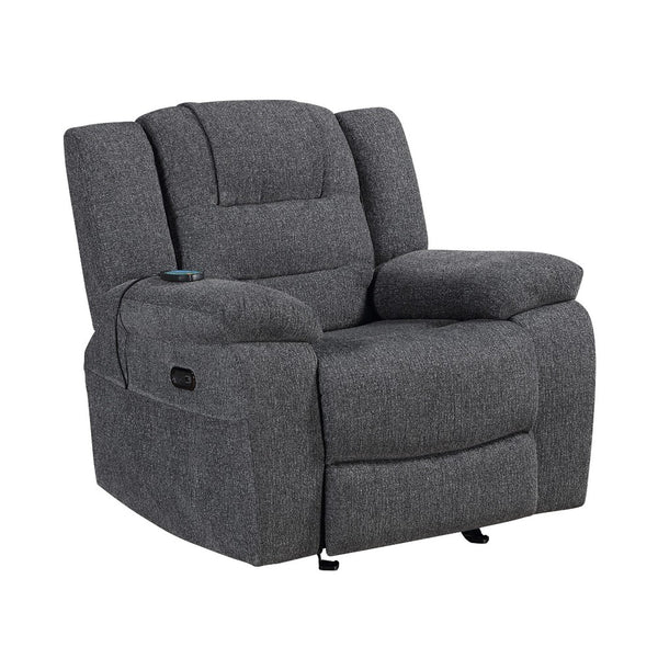 Reno Power Glider Recliner Chair with Heat and Massage, Dark Gray Polyester - BM351757