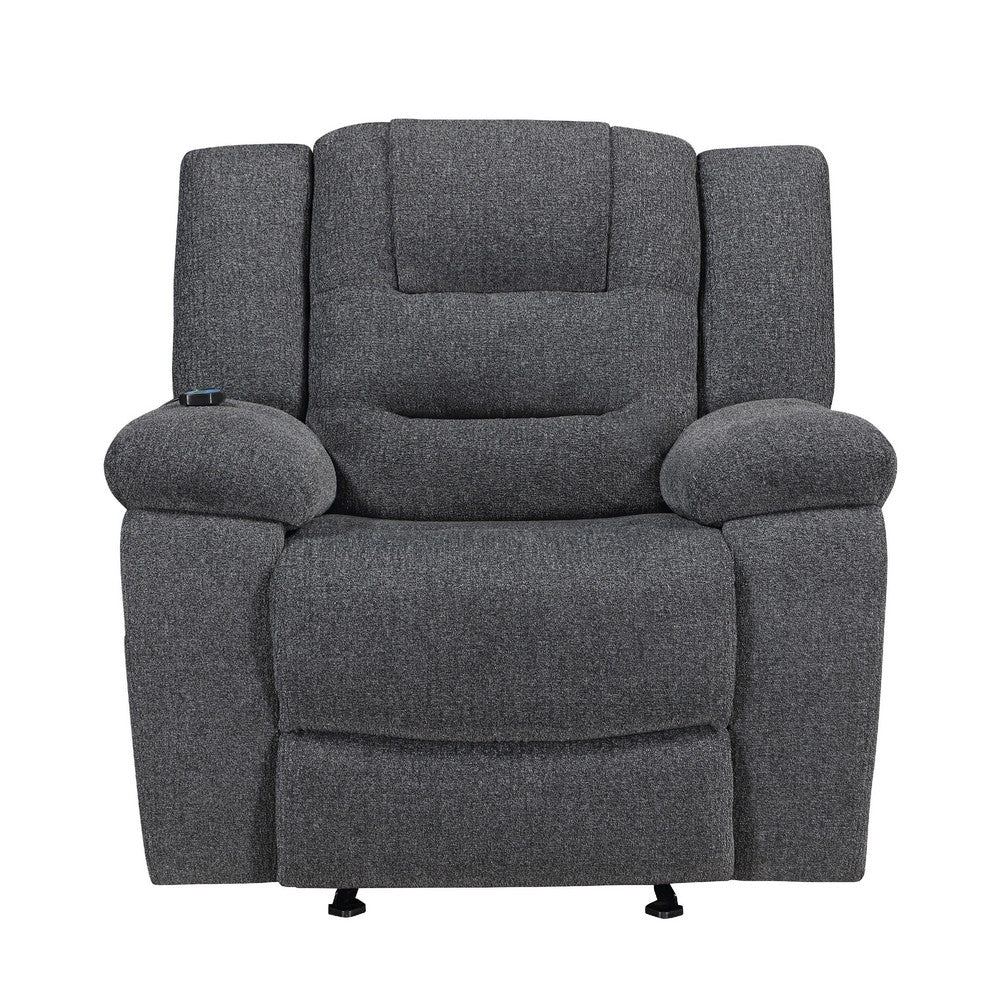 Reno Power Glider Recliner Chair with Heat and Massage, Dark Gray Polyester - BM351757