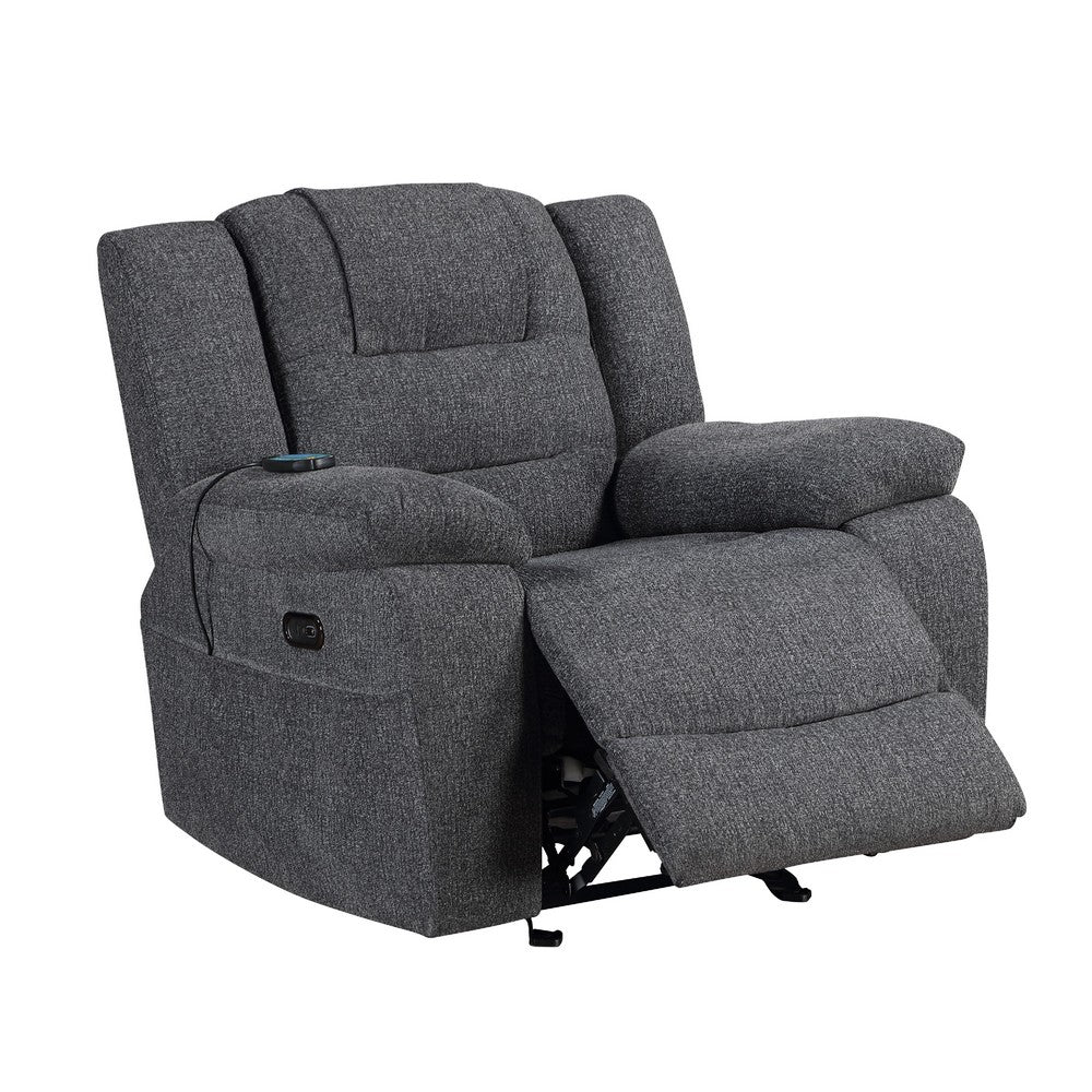 Reno Power Glider Recliner Chair with Heat and Massage, Dark Gray Polyester - BM351757