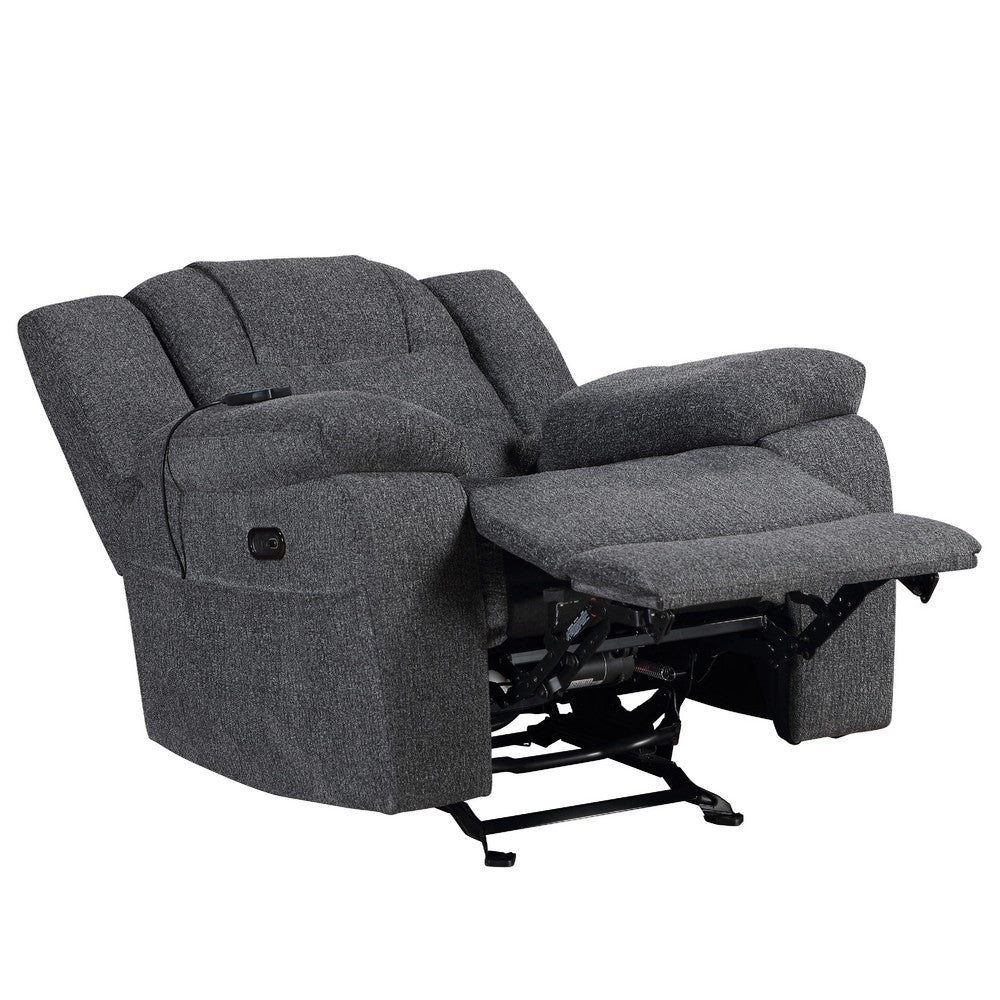 Reno Power Glider Recliner Chair with Heat and Massage, Dark Gray Polyester - BM351757