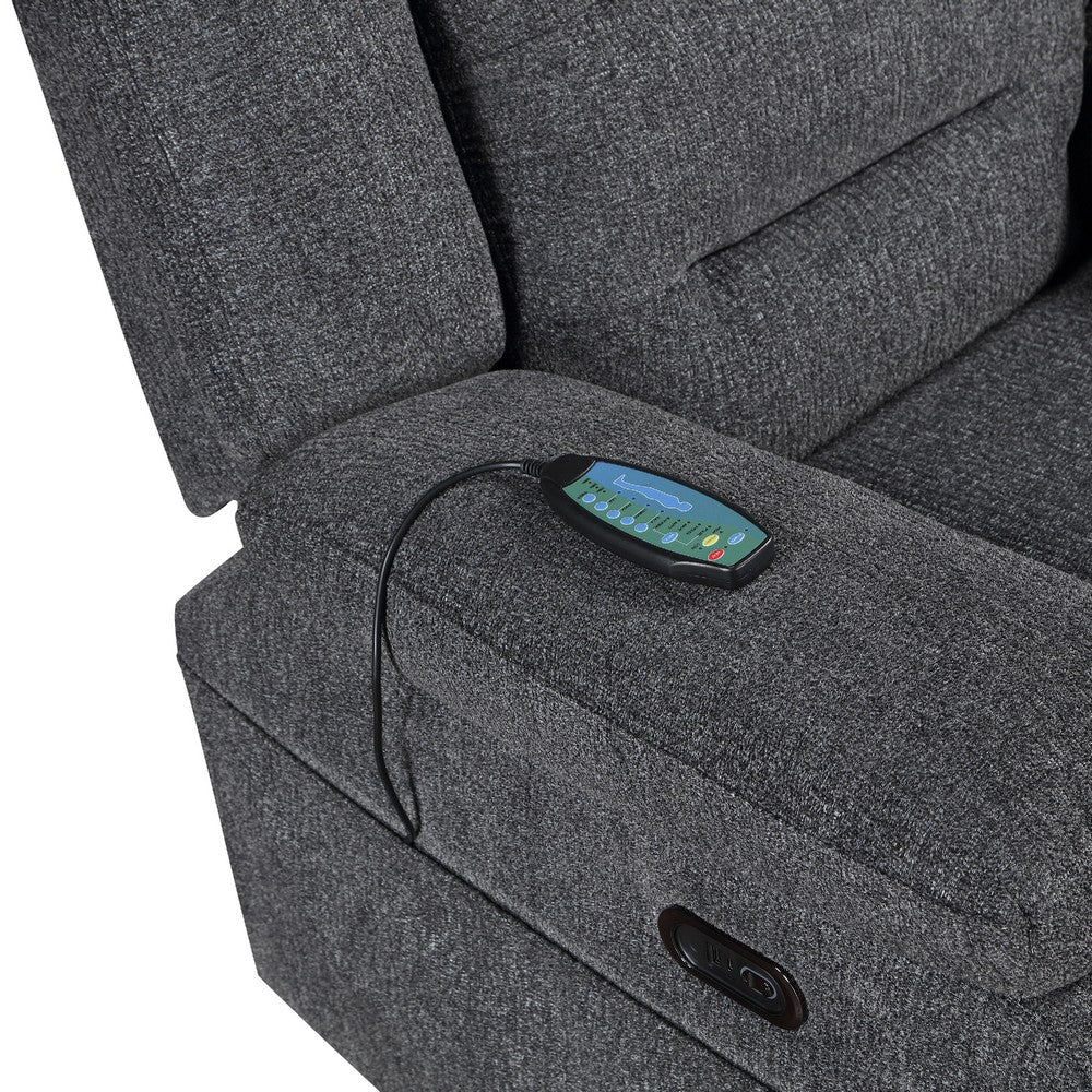 Reno Power Glider Recliner Chair with Heat and Massage, Dark Gray Polyester - BM351757