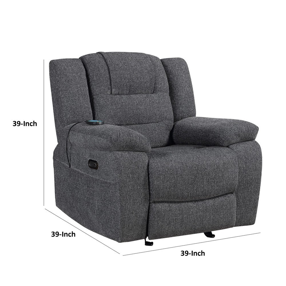 Reno Power Glider Recliner Chair with Heat and Massage, Dark Gray Polyester - BM351757