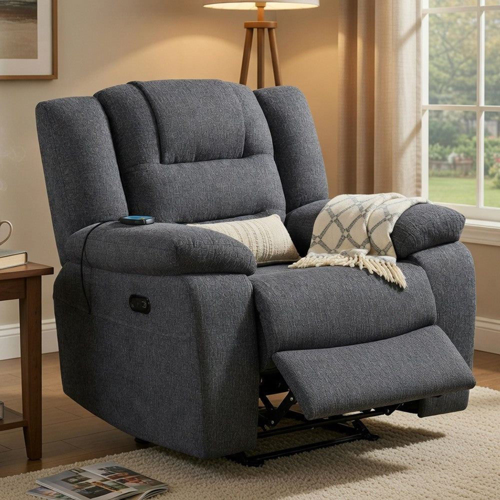 Reno Power Glider Recliner Chair with Heat and Massage, Dark Gray Polyester - BM351757