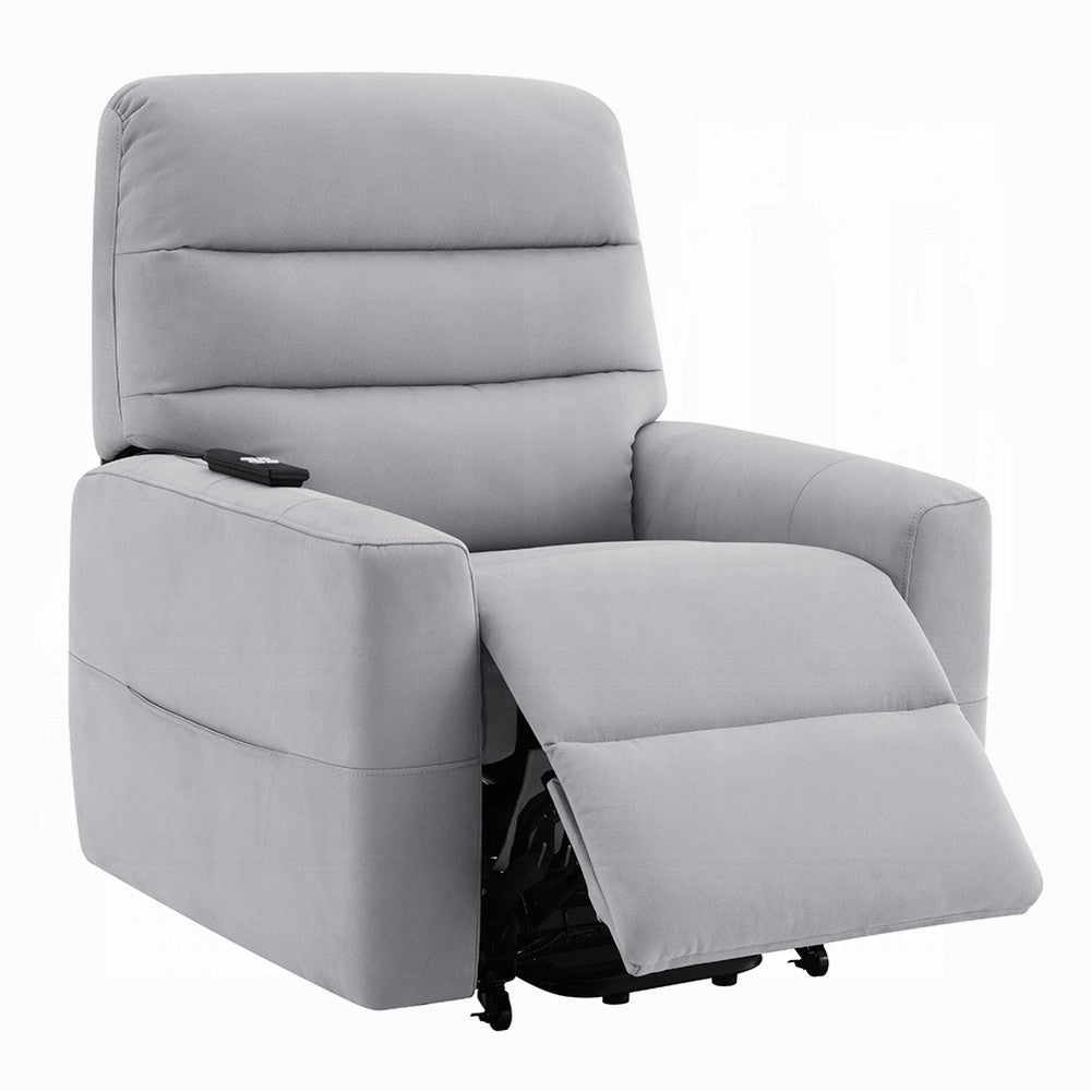 Ima Power Motion Glider Recliner, Wide Tufted Light Gray Faux Leather - BM351796