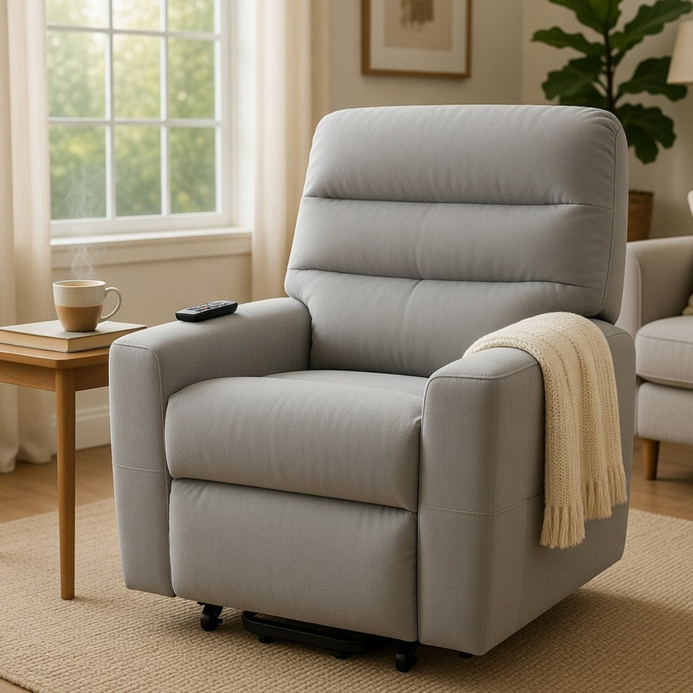 Ima Power Motion Glider Recliner, Wide Tufted Light Gray Faux Leather - BM351796