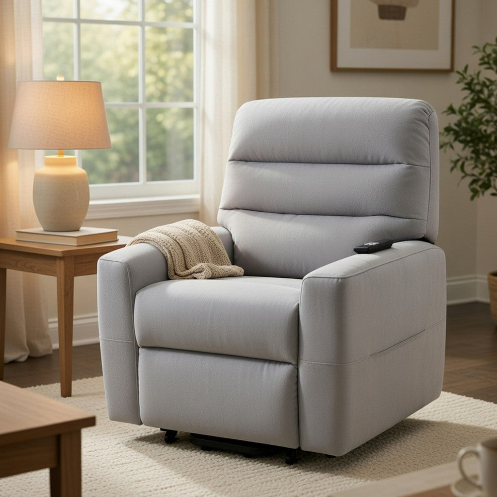 Ima Power Motion Glider Recliner, Wide Tufted Light Gray Faux Leather - BM351796