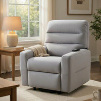 Ima Power Motion Glider Recliner, Wide Tufted Light Gray Faux Leather - BM351796