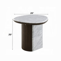 Jima Side End Table, 20 Inch White Marble Top, Brown Veneer Base - BM351799
