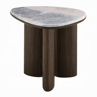 Sima Side End Table, 22 Inch White Marble Top with 3 Leg, Brown Wood - BM351800