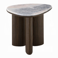 Sima Side End Table, 22 Inch White Marble Top with 3 Leg, Brown Wood - BM351800