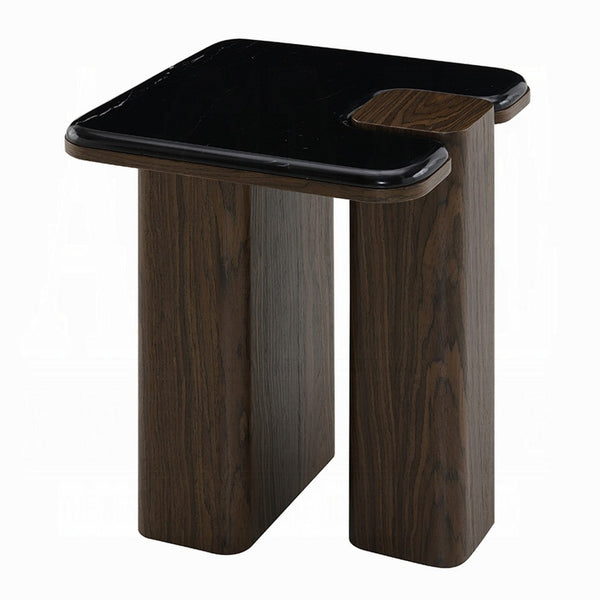 Pima Side End Table, 16 Inch Black Marble Top, Dark Walnut Brown Base - BM351801