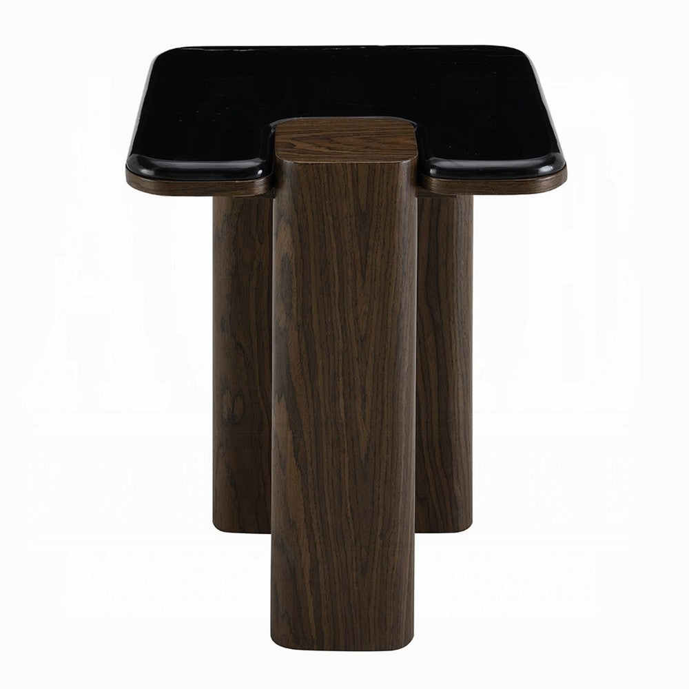 Pima Side End Table, 16 Inch Black Marble Top, Dark Walnut Brown Base - BM351801