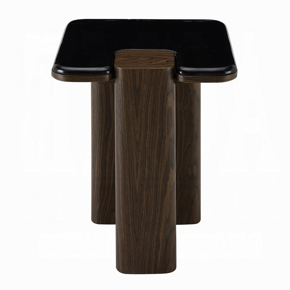 Pima Side End Table, 16 Inch Black Marble Top, Dark Walnut Brown Base - BM351801