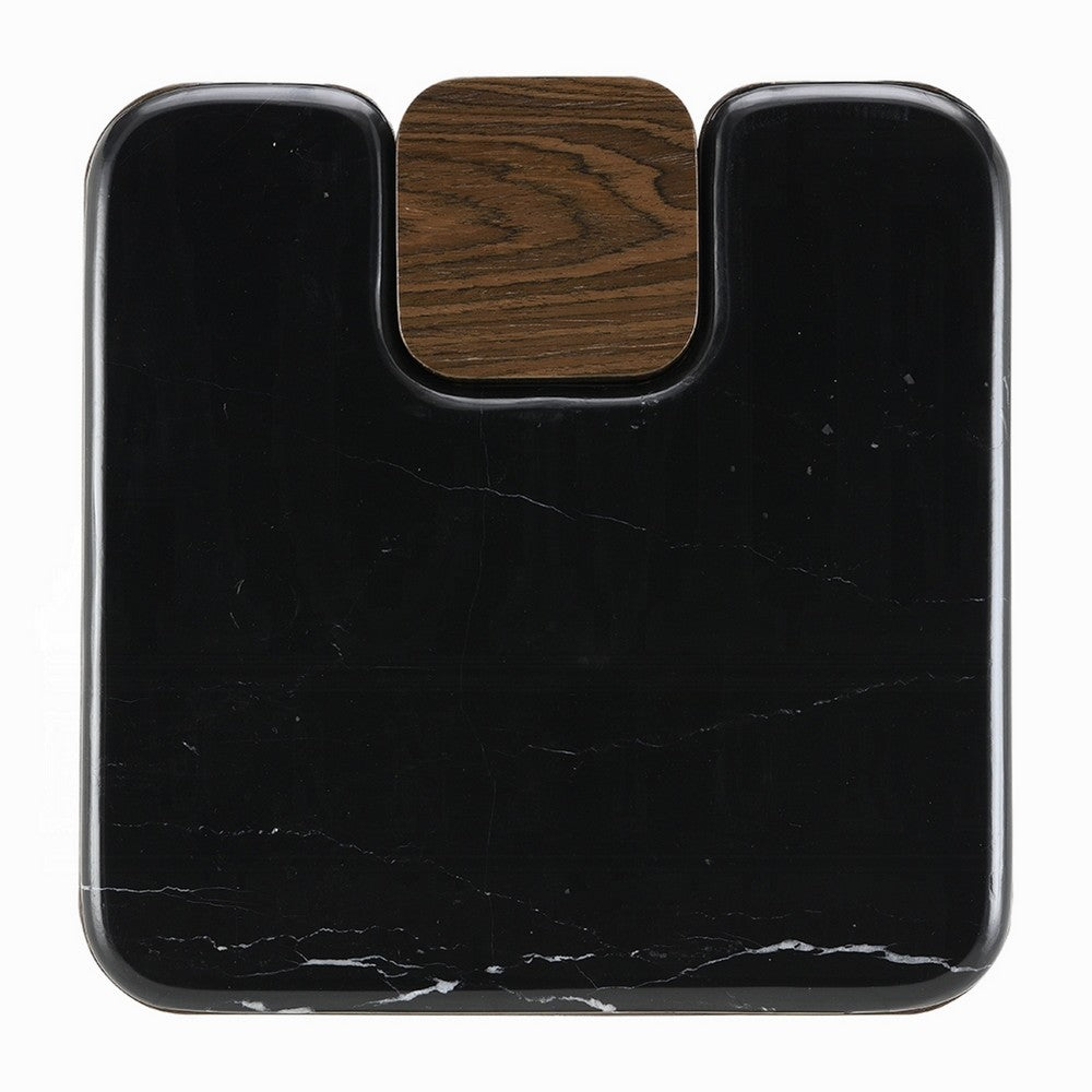Pima Side End Table, 16 Inch Black Marble Top, Dark Walnut Brown Base - BM351801