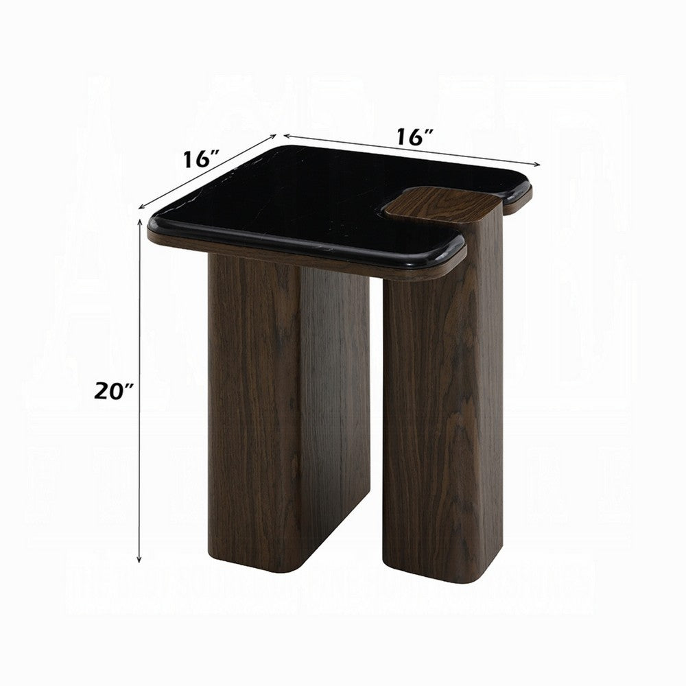 Pima Side End Table, 16 Inch Black Marble Top, Dark Walnut Brown Base - BM351801
