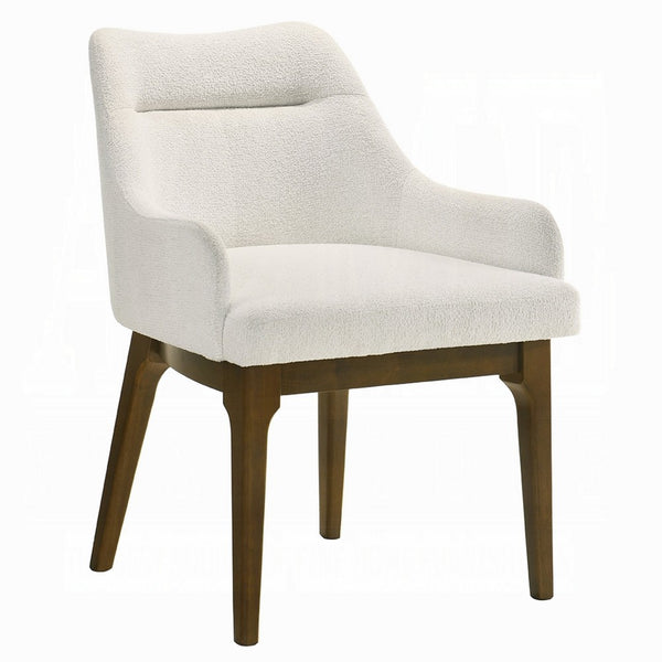 Pery Dining Side Chair Set of 2, White Chenille, Angled Oak Brown Legs - BM351802