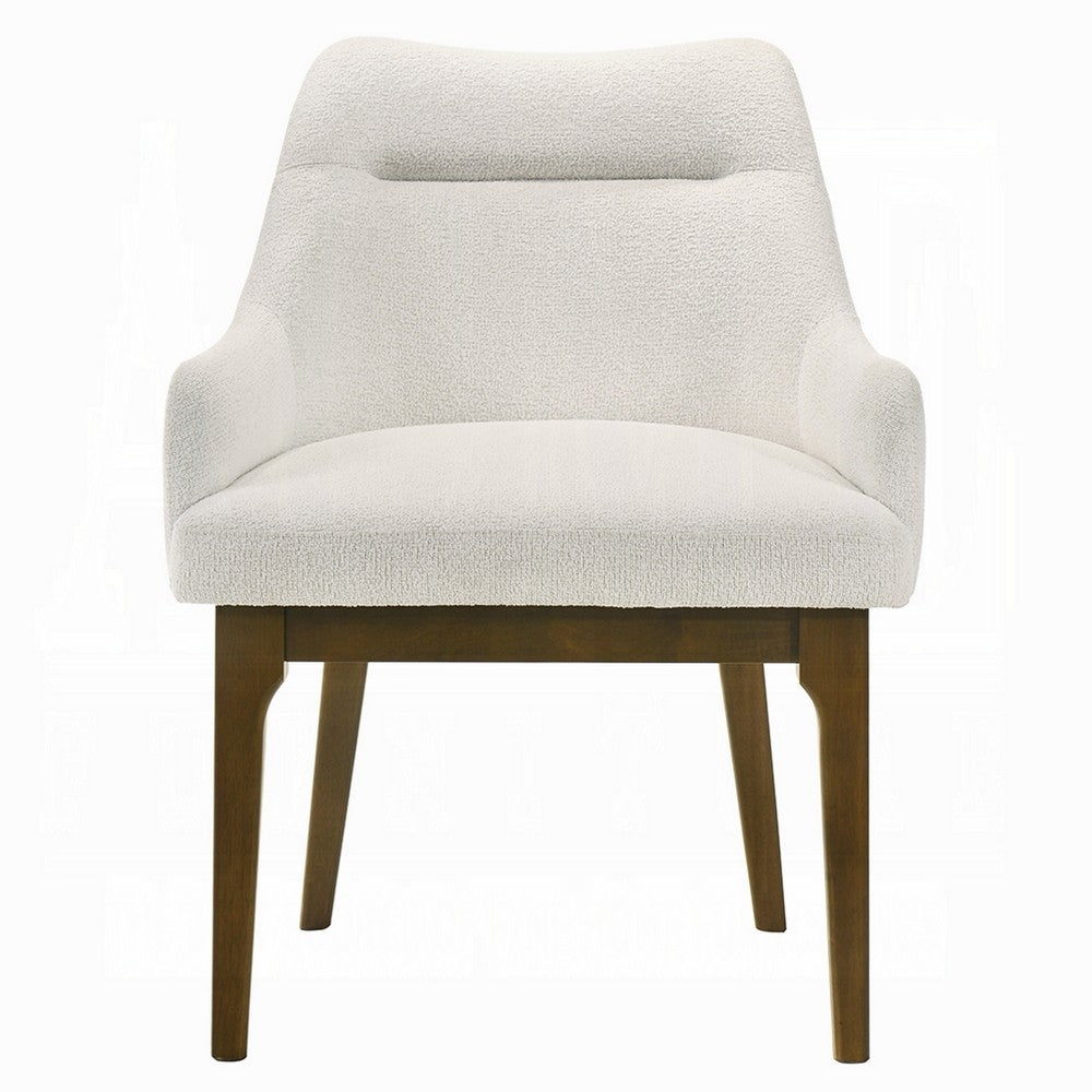 Pery Dining Side Chair Set of 2, White Chenille, Angled Oak Brown Legs - BM351802