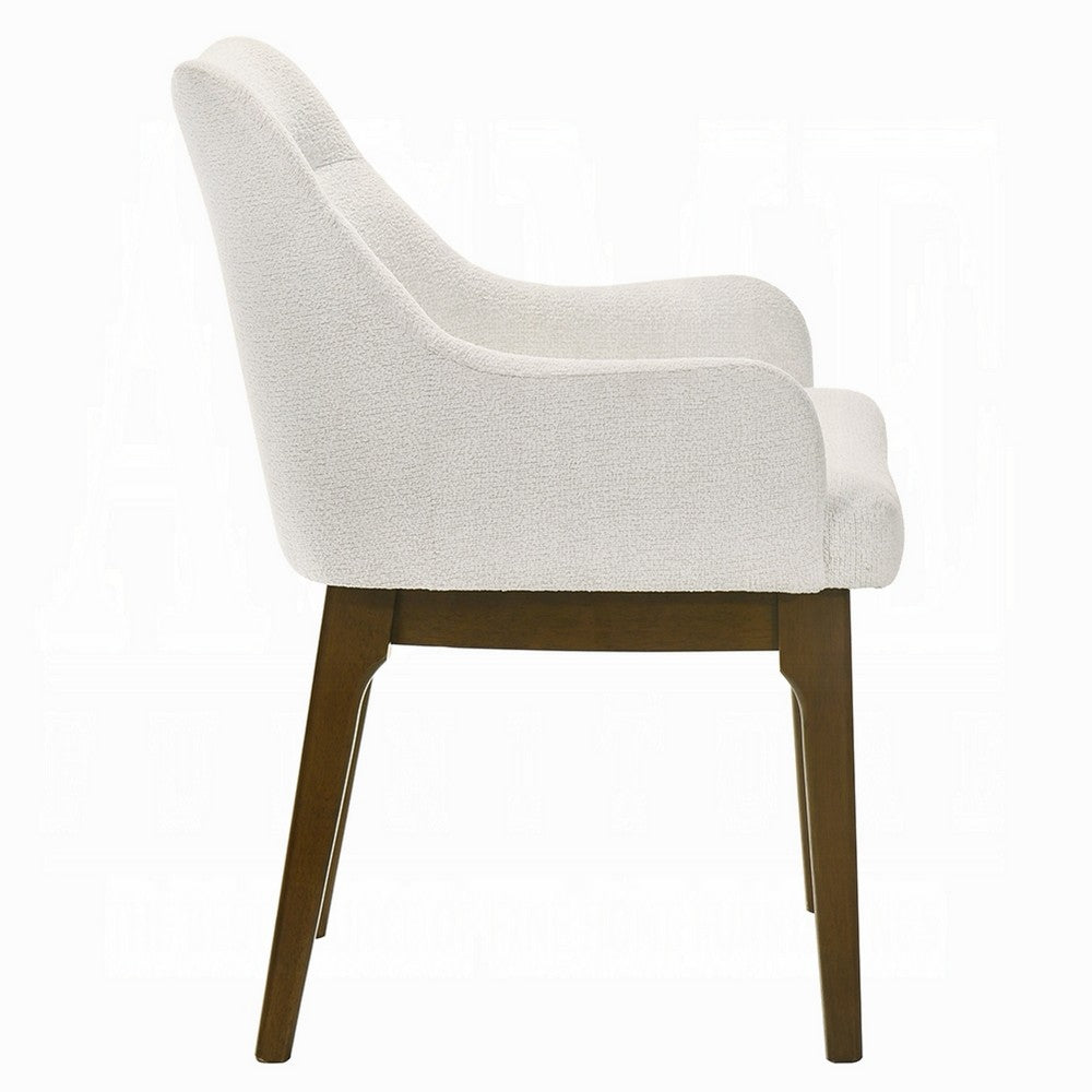 Pery Dining Side Chair Set of 2, White Chenille, Angled Oak Brown Legs - BM351802