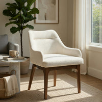 Pery Dining Side Chair Set of 2, White Chenille, Angled Oak Brown Legs - BM351802