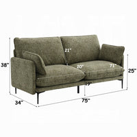 Dima Sofa with 2 Pillows, Green Chenille Upholstered Cushions, 75 Inch - BM351803