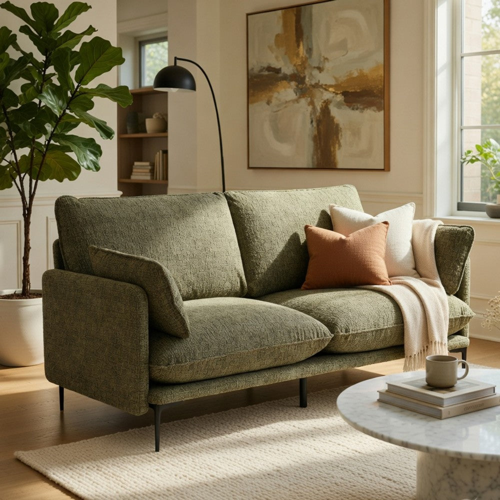 Dima Sofa with 2 Pillows, Green Chenille Upholstered Cushions, 75 Inch - BM351803