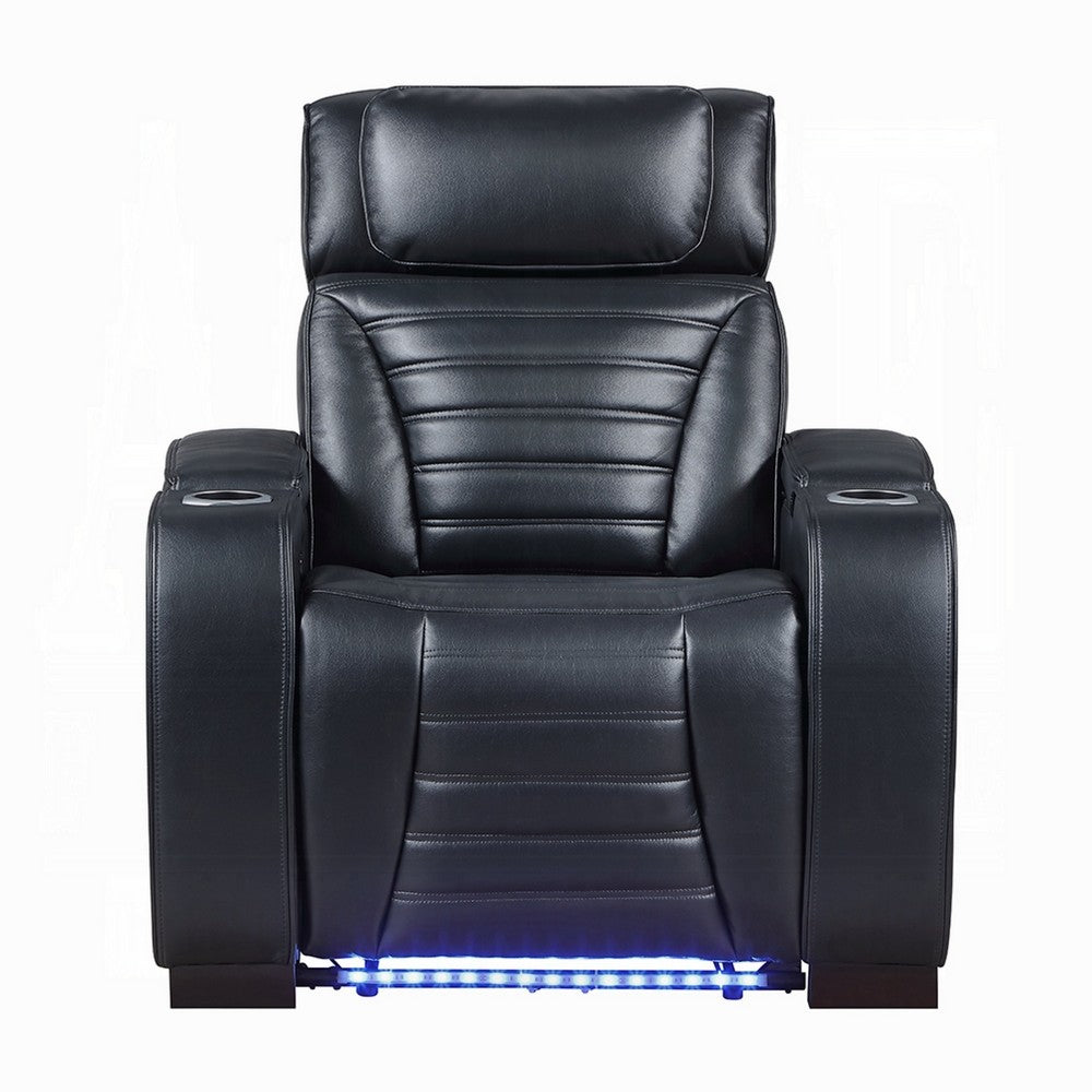 Pera Power Glider Recliner Chair with LED, USB Console, Black Faux Leather - BM351804