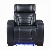 Pera Power Glider Recliner Chair with LED, USB Console, Black Faux Leather - BM351804