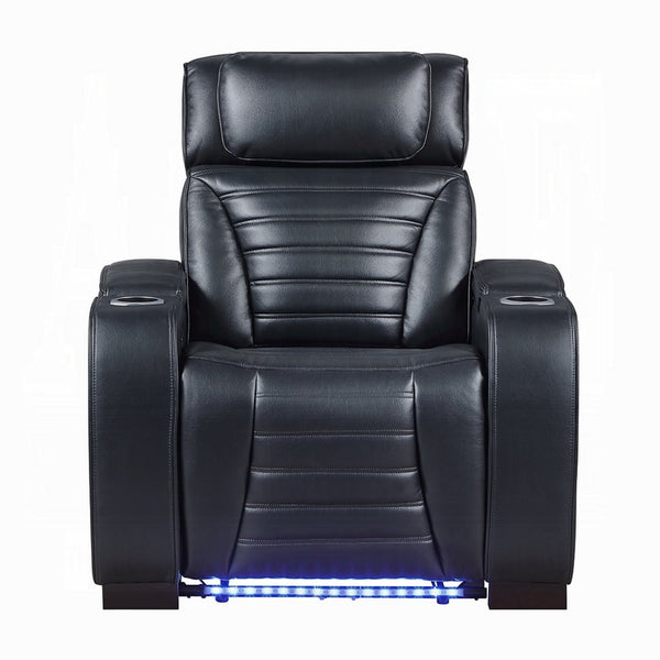 Pera Power Glider Recliner Chair with LED, USB Console, Black Faux Leather - BM351804