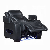 Pera Power Glider Recliner Chair with LED, USB Console, Black Faux Leather - BM351804