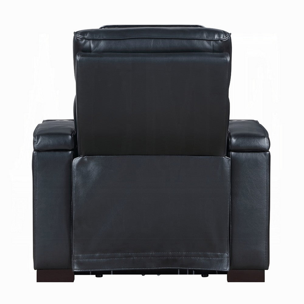 Pera Power Glider Recliner Chair with LED, USB Console, Black Faux Leather - BM351804