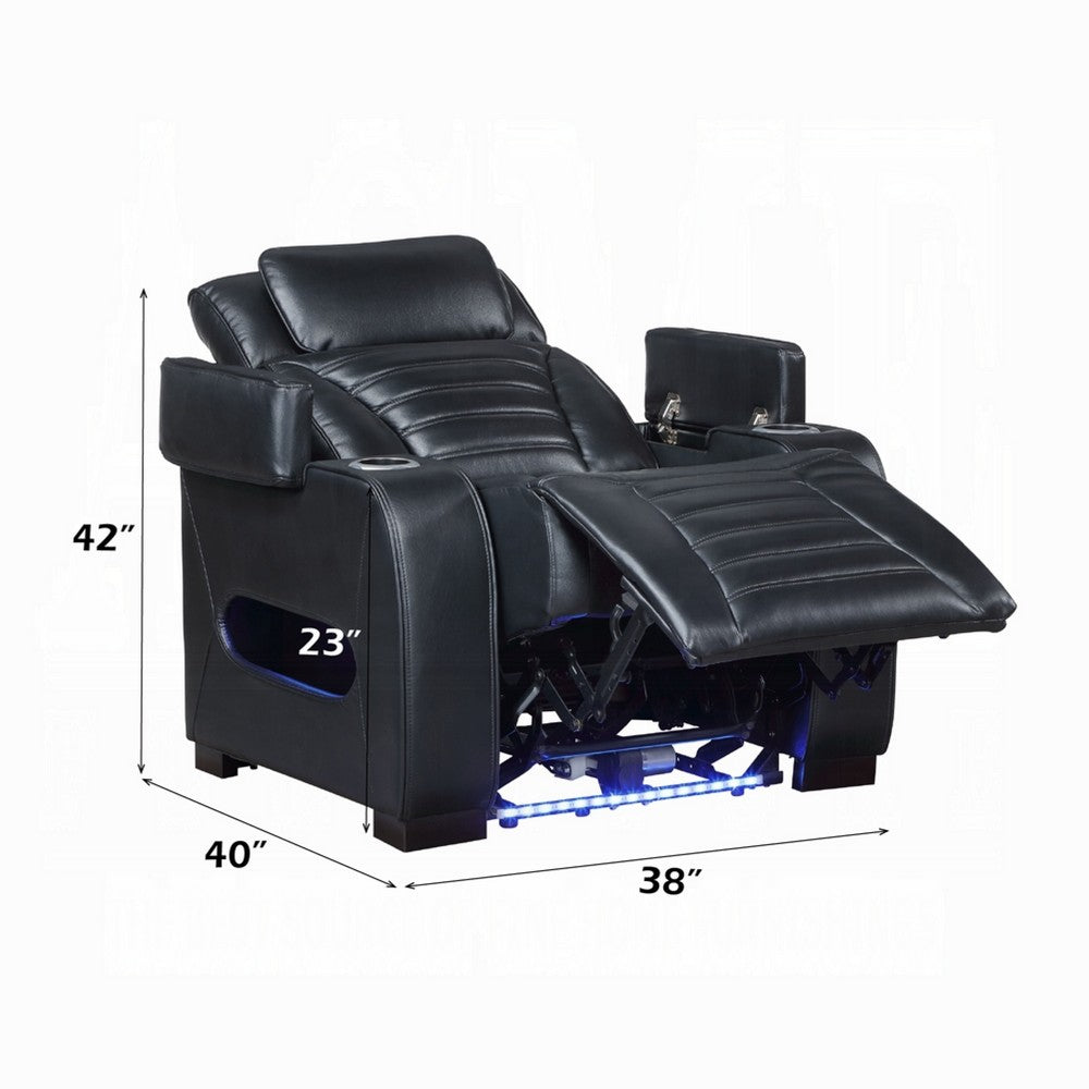 Pera Power Glider Recliner Chair with LED, USB Console, Black Faux Leather - BM351804