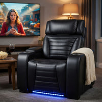 Pera Power Glider Recliner Chair with LED, USB Console, Black Faux Leather - BM351804