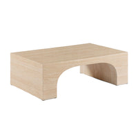 Pia Coffee Table, 48 Inch Scandi Travertine Top, Natural Brown Arch Base - BM351805