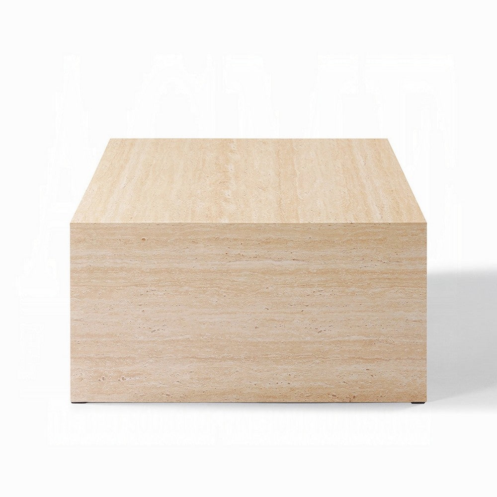 Pia Coffee Table, 48 Inch Scandi Travertine Top, Natural Brown Arch Base - BM351805