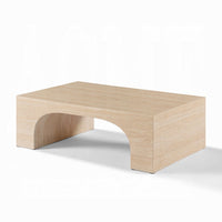 Pia Coffee Table, 48 Inch Scandi Travertine Top, Natural Brown Arch Base - BM351805