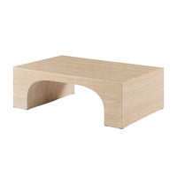 Pia Coffee Table, 48 Inch Scandi Travertine Top, Natural Brown Arch Base - BM351805