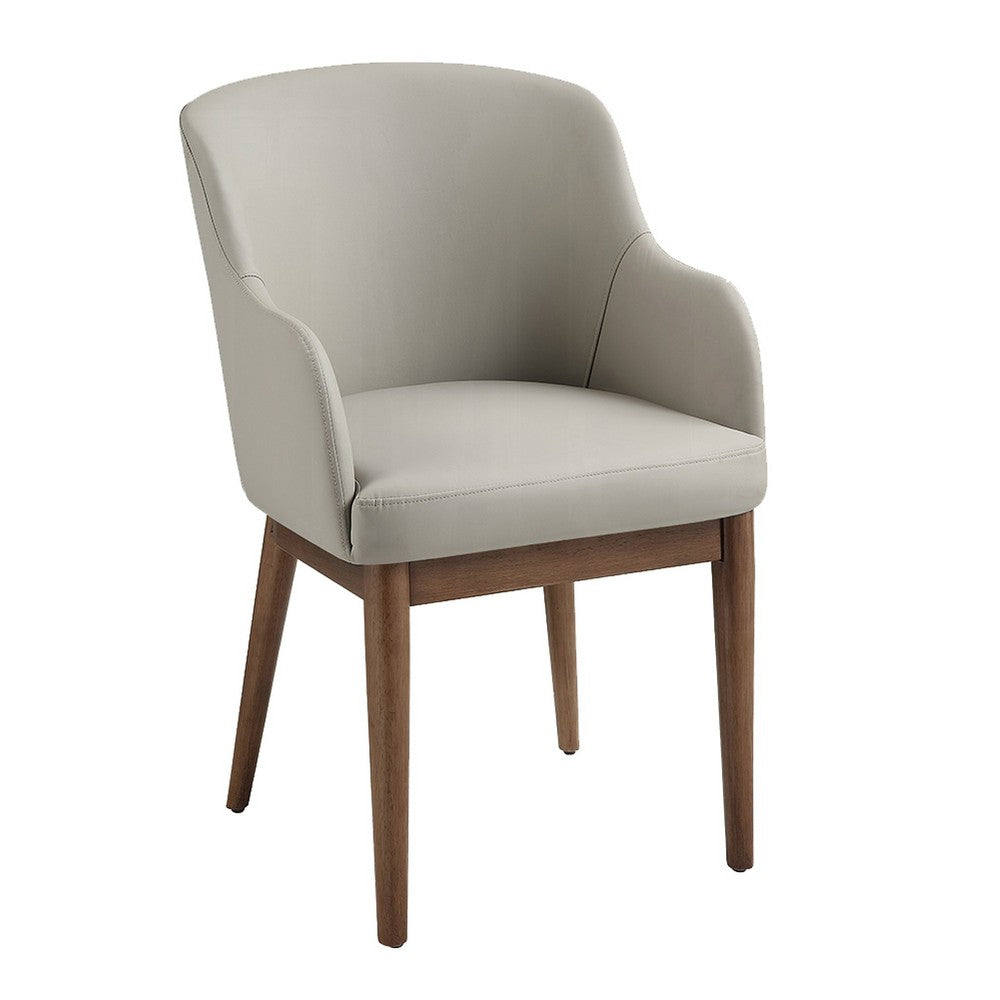 Hima Dining Side Chair Set of 2, Gray Faux Leather, Walnut Brown Wood - BM351806