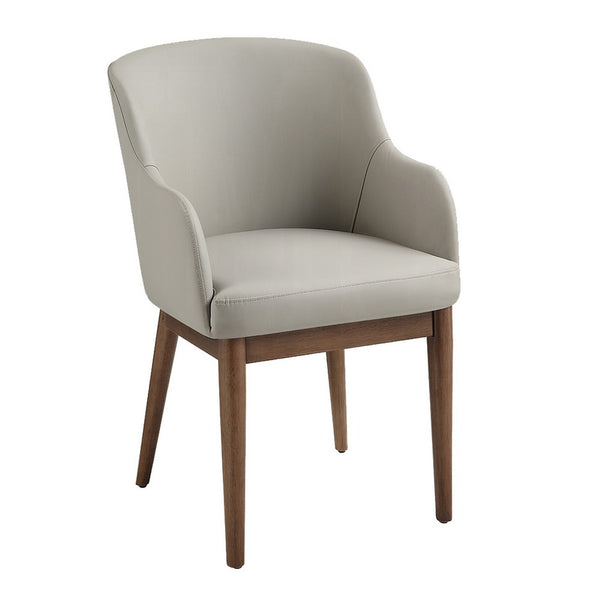 Hima Dining Side Chair Set of 2, Gray Faux Leather, Walnut Brown Wood - BM351806