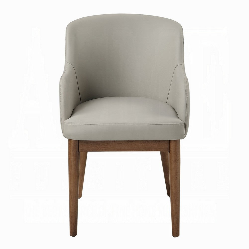 Hima Dining Side Chair Set of 2, Gray Faux Leather, Walnut Brown Wood - BM351806