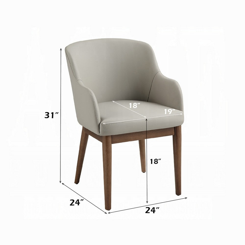 Hima Dining Side Chair Set of 2, Gray Faux Leather, Walnut Brown Wood - BM351806