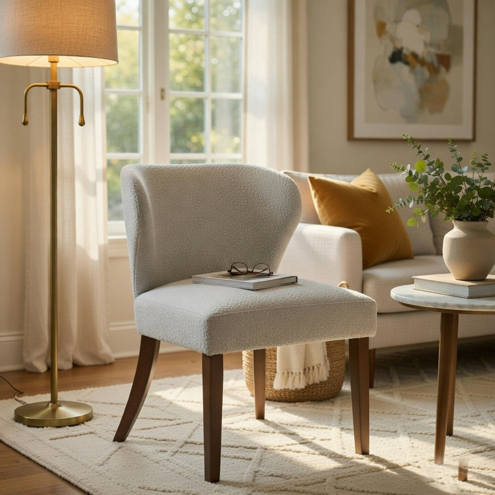 Dea Dining Side Chair Set of 2, Wingback Gray Chenille, Walnut Brown - BM351807