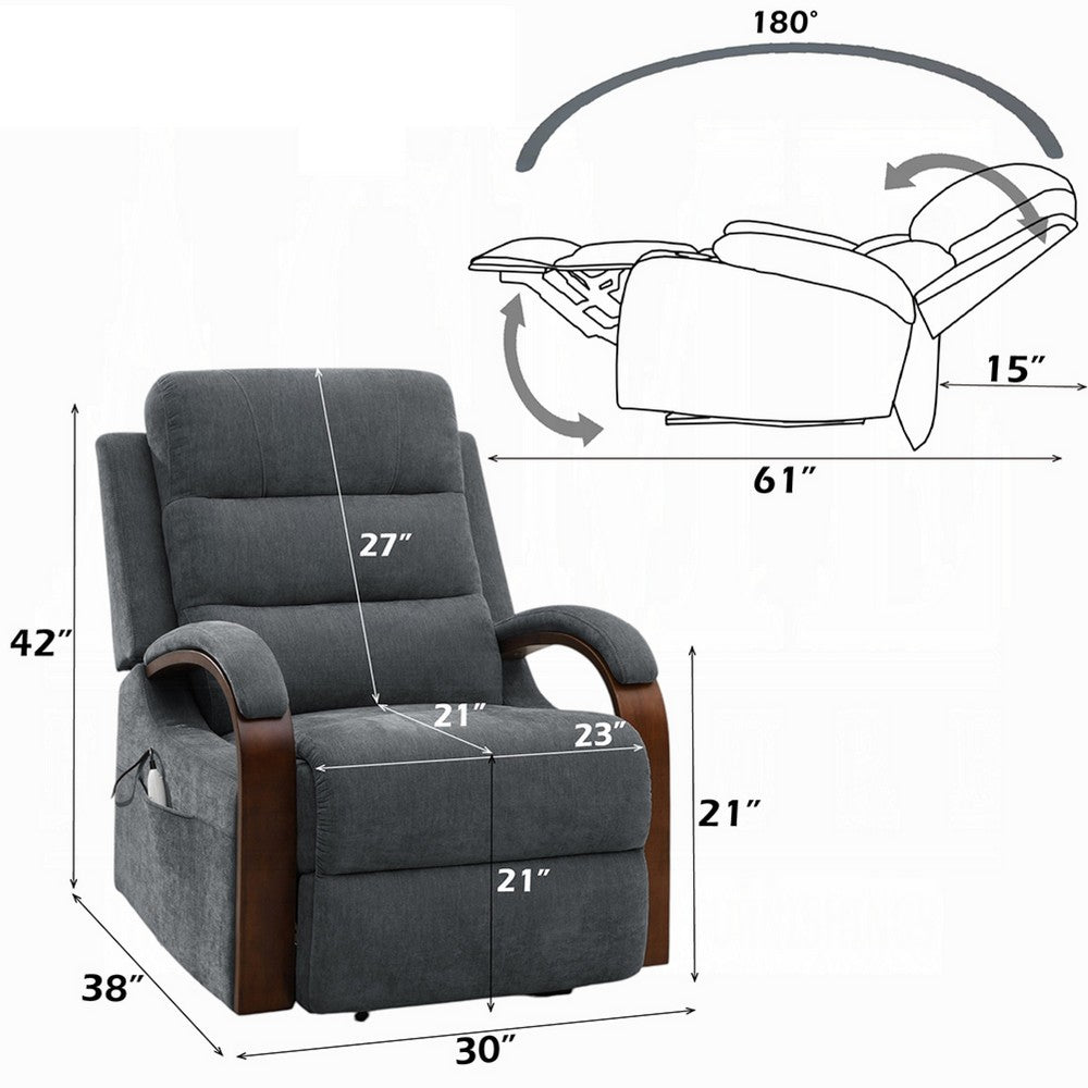 Jea Power Recliner Armchair with Lift Heating Massage, Gray Chenille Fabric - BM351809