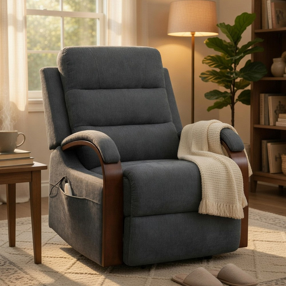 Jea Power Recliner Armchair with Lift Heating Massage, Gray Chenille Fabric - BM351809