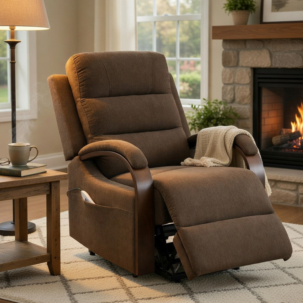 Jea Power Recliner with Stand Lift, Heating and Massage, Brown Chenille - BM351810