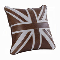 Bran Accent Pillow Set of 2, Union Jack Brown Top Grain Leather 20 Inch - BM351811