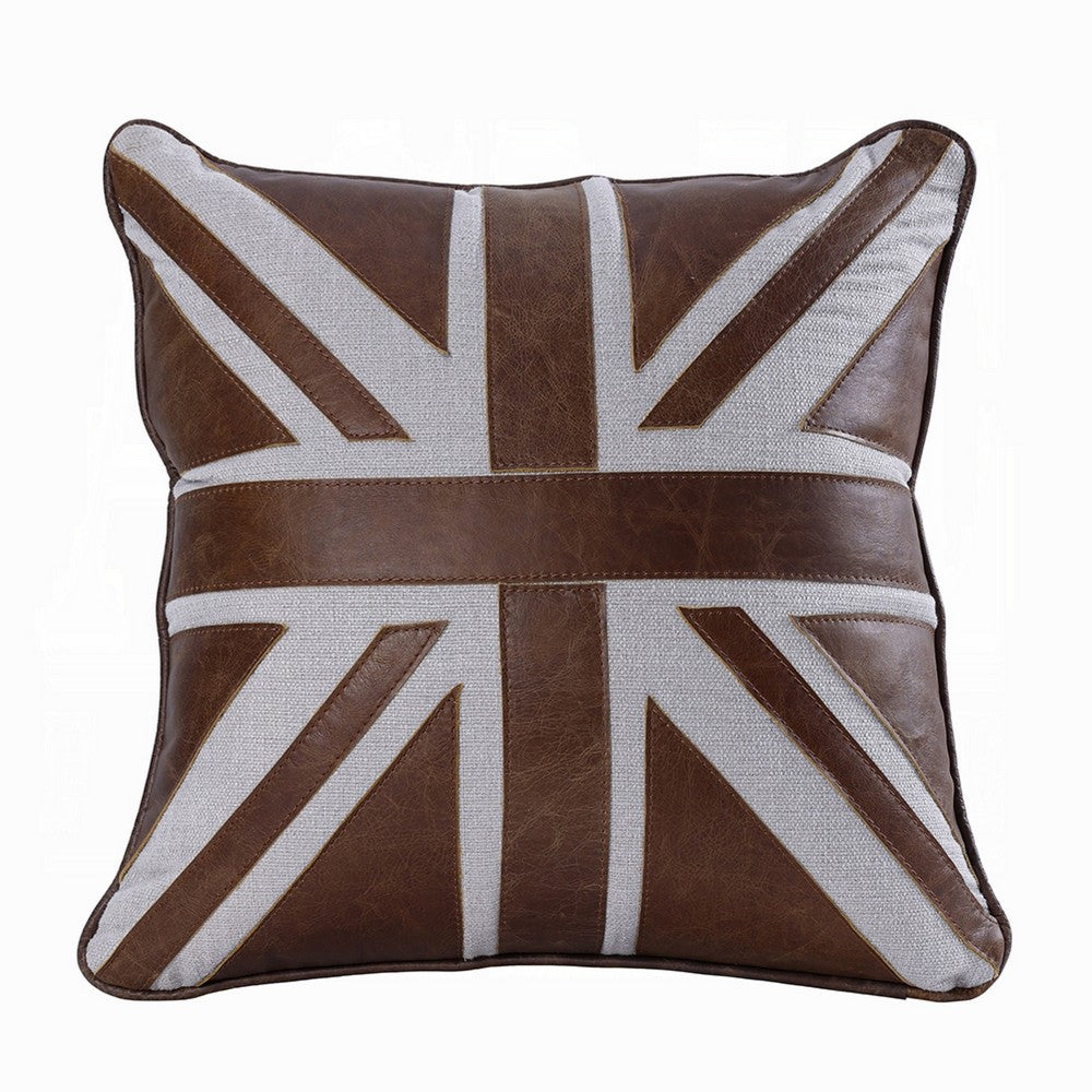 Bran Accent Pillow Set of 2, Union Jack Brown Top Grain Leather 20 Inch - BM351811
