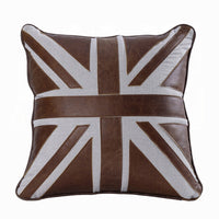 Bran Accent Pillow Set of 2, Union Jack Brown Top Grain Leather 20 Inch - BM351811